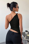 Women's Black One-Shoulder Blouse Asymmetrical Cut Stretch Fabric Cropped Stylish and Modern Design - 6