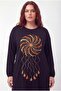 Women's Plus Size Dreamcatcher Embroidered Long Sleeve Black Dress - 4