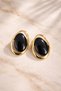 Gold Framed Black Oval Stone Earrings Stylish Women's Earrings with Shiny Metal Detail