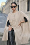 Women's Daily Sleeveless Loose Cream Melton Poncho - 5