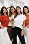 Women's 4-Pack Red-Cream-Orange-White Cotton Pack Double Sleeve Detail Comfort Fit T-Shirts - 5