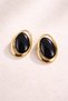 Gold Framed Black Oval Stone Earrings Stylish Women's Earrings with Shiny Metal Detail - 5