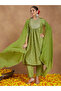 Green Muslin A-Line Foil Print 3-Piece Kurta Set - 2