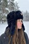 Red Star Detailled Unisex Black Pe Plush Alpak-Russian Style Ushanka - 3