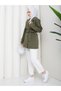 Women's Khaki Linen Trench Coat with Buttoned Sleeves and Belt Detail - 4