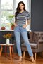 Women's Gray Striped Polo Neck Knitwear Short Sleeve Blouse - 2