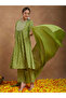 Green Muslin A-Line Foil Print 3-Piece Kurta Set - 6