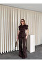 Brown Balloon Sleeve Buttoned Jacket Trousers Set - 6525 - 2