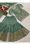 Teal Green Crepe Top Palazzo & Dupatta - HRT3113 | Teal Green - 6