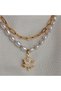 Tarnish-Resistant Steel Paperclip Chain and Pearl-Embellished Zircon Stone Sycamore Leaf Necklace Combination - 3