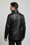 Men's Black Genuine Leather Button Coat - 2