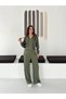 Women's Green Color Zippered Hooded Satin Detailed Modal Fabric Bomber Jacket Top and Bottom Stylish Set - 5