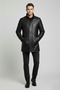 Men's Black Genuine Leather Button Coat - 3