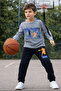 Boy's Basketball Printed Pajama Set Long Sleeve Grey-Black