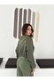 Women's Green Color Zippered Hooded Satin Detailed Modal Fabric Bomber Jacket Top and Bottom Stylish Set - 4