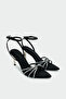 Skate Crystal Stone Black Satin Women's Heeled Shoes
