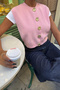Gold Buttoned Knitwear Vest Pink - 4