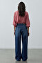 High Waisted Straight Denim Pants Navy Blue - 6