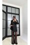 Black Lined Padded Shoulders Jacket with Elastic Waist Lace Pants Double Premium Suit Gaus-01220 - 2