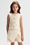 Girl Child 8-14 Years Old Embossed Textured Shorts Skirt Cream