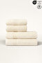 4-Piece Bath Towel Set 100% Cotton Certified Striped Border Towel Set 50X90Cm - 70X140Cm Cream