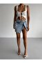 Women's Mini Denim Skirt with Button Detail and Slit - 3