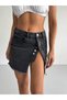 Women's Mini Denim Skirt with Button Detail and Slit