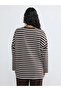 Lcw Modest Ecru Striped Oversized Women's Sweatshirt Tunic - 4