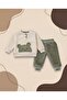 - Knitted Top and Bottom Set |   Bear Motif |   Green-Cream
