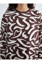 Lcw Modest Brown Crew Neck Patterned Women's Sweatshirt Tunic - 3
