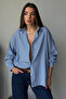 Women's Navy Blue Striped Oversized Relaxed Fit Long Sleeve Shirt