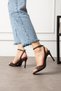 Brown Satin Women's Heeled Shoes Ankle-Tie Promise, Engagement, Proposal, Wedding, Graduation Shoes - 4
