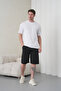 Men's White Black Cotton Piece Combed Cotton Short Sleeve Pocketed Shorts Set - 4