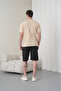Men's Beige Black Cotton Piece Combed Cotton Short Sleeve Pocketed Shorts Set - 7