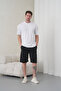 Men's White Black Cotton Piece Combed Cotton Short Sleeve Pocketed Shorts Set