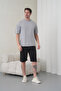 Men's Gray Black Cotton Piece Combed Cotton Short Sleeve Pocketed Shorts Set - 3