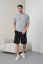 Men's Gray Black Cotton Piece Combed Cotton Short Sleeve Pocketed Shorts Set - 5