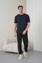 Men's Navy Blue-Black Cotton Pack Crew Neck T-Shirt Pocketed Jogger Pants Top and Bottom Set - 4