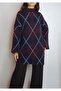 Women's Dark Burgundy Navy Blue B Diamond Patterned Stand-Up Collar Tunic Sweater Yy101311 - 2