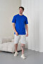 Men's Cobalt Blue Gray Cotton Piece Combed Cotton Short Sleeve Pocketed Shorts Set
