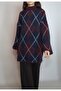 Women's Dark Burgundy Navy Blue B Diamond Patterned Stand-Up Collar Tunic Sweater Yy101311 - 3