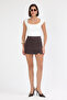 Women's Brown Quality Stretchy Fabric Slit Mini Skirt - 2
