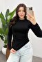 Women's Black Crew Neck Long Sleeve Blouse - 3