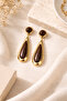 Gold Plated Drop Shape Brown Natural Stone Dangle Earrings Stylish and Modern Design - 5