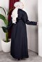 Belt Detail and Lined Full Length Trench Coat Navy Blue - 3