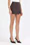 Women's Brown Quality Stretchy Fabric Slit Mini Skirt - 6