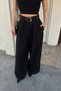 Black Nikki Pleated Detailed Set of Belt Wide-Leg Women's Palazzo Pants - 5