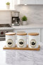 3-Piece Vacuum Metal Storage Container Set with Wooden Lid and Stand - Tea, Sugar, Coffee Jar Set - 4