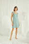 Women'S, Light Green, Sleeves, Shoulders and Collar, Lace Buttons on the Front, Nightgown - 2