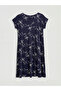 Lcw Grace Navy Blue Crew Neck Patterned A-Line Dress - 6